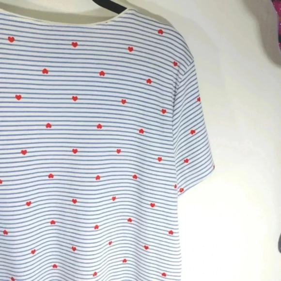 Karen Scott Nautical Hearts XL Tee T-shirt Blue Stripe Red Glitter Hearts - Picture 11 of 14